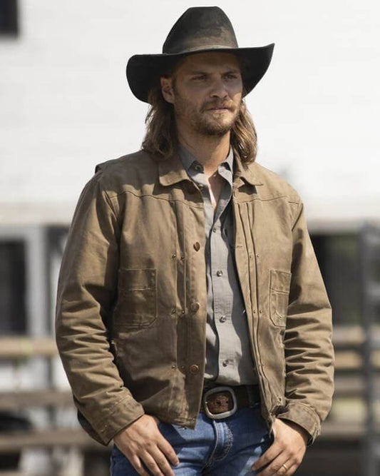Men's Kayce Dutton Brown Trucker Leather Jacket — front view | Majestic Leather UK