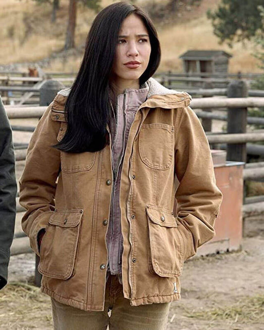 Yellowstone Monica Brown Hooded Jacket | Majestic Leather — front view | Majestic Leather UK
