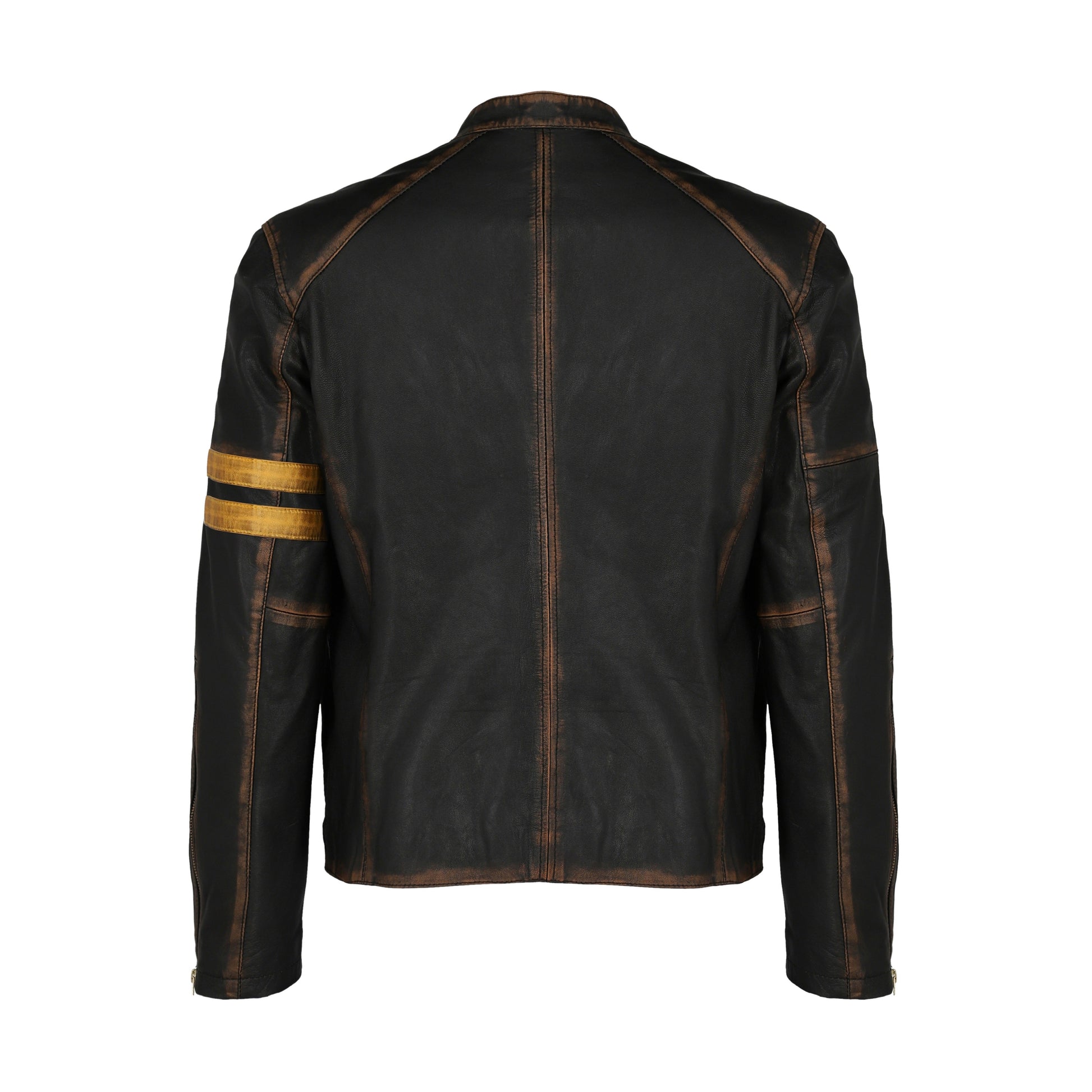 Men's Cafe Racer Distressed Black Leather Jacket | Majestic Leather — back view | Majestic Leather UK