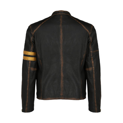 Men's Cafe Racer Distressed Black Leather Jacket | Majestic Leather — back view | Majestic Leather UK
