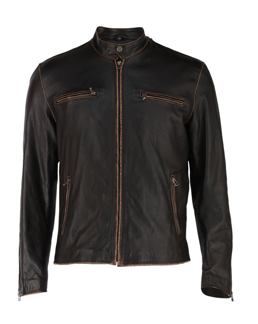 Men's Distressed Cowhide Leather Jacket Brown | Majestic Leather — front view | Majestic Leather UK