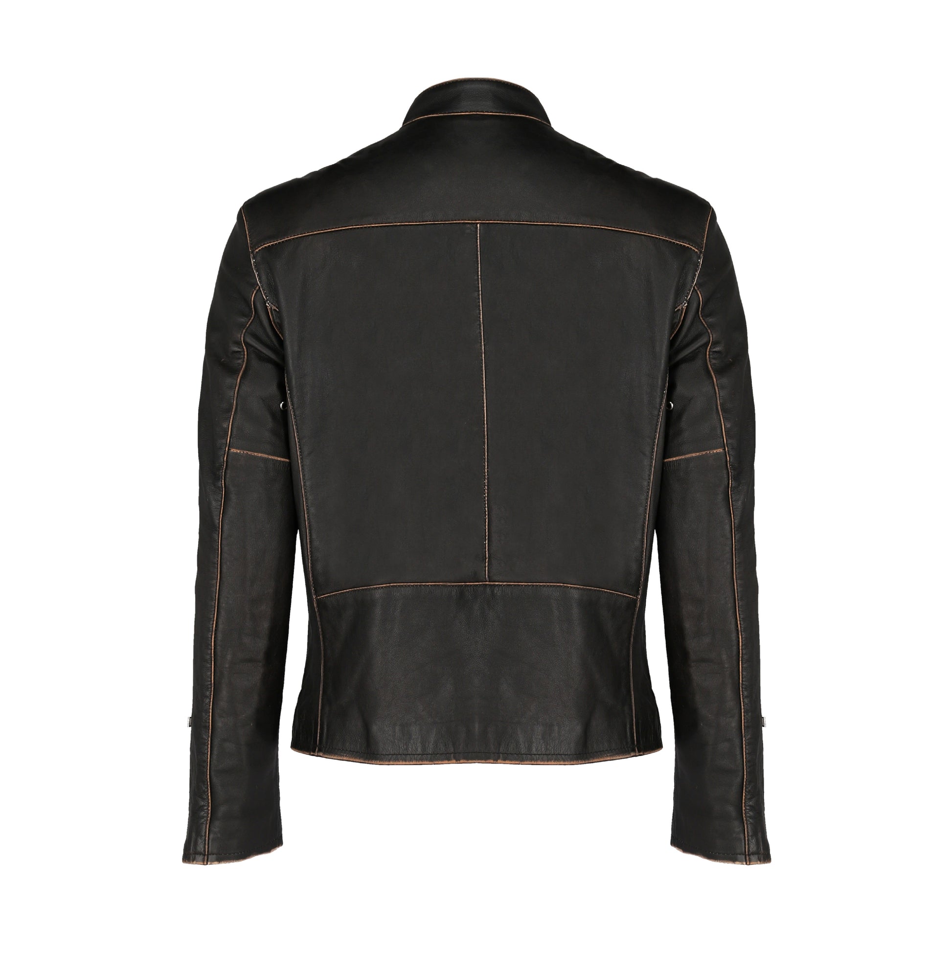 Men's Distressed Cowhide Leather Jacket Brown | Majestic Leather — back view | Majestic Leather UK