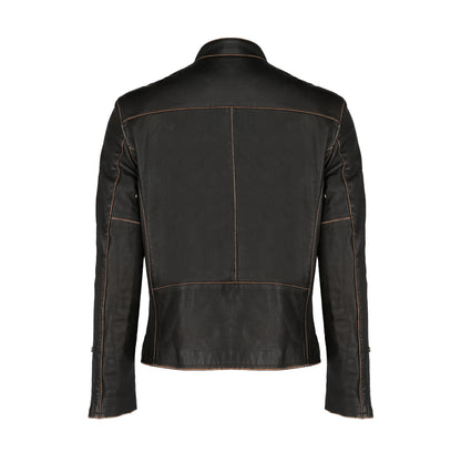 Men's Distressed Cowhide Leather Jacket Brown | Majestic Leather — back view | Majestic Leather UK