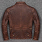 Men's Cafe Racer Vintage Distressed Reddish Brown Leather Jacket | Majestic Leather — side profile | Majestic Leather UK
