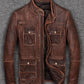 Men's Cafe Racer Vintage Distressed Reddish Brown Leather Jacket | Majestic Leather — collar detail | Majestic Leather UK