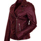 Women Biker - Maroon Leather Jacket Women Bikers — side profile | Majestic Leather UK
