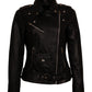 Women Biker - Black Belted Leather Jacket Women Bikers — front view | Majestic Leather UK
