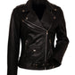 Women Biker - Black Belted Leather Jacket Women Bikers — back view | Majestic Leather UK