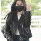 Women Biker - Blackpink Jisoo Black Cropped Leather Jacket — side profile | Majestic Leather UK