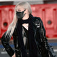 Women Biker - Blackpink Rose Black Cropped Biker Leather Jacket — back view | Majestic Leather UK