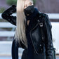 Women Biker - Blackpink Rose Black Cropped Biker Leather Jacket — front view | Majestic Leather UK