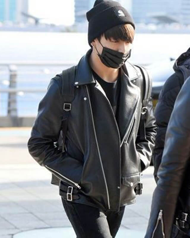 Women Biker - BTS Jungkook Black Motorcycle Leather Jacket — side profile | Majestic Leather UK