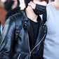 Women Biker - BTS Jungkook Black Motorcycle Leather Jacket — collar detail | Majestic Leather UK
