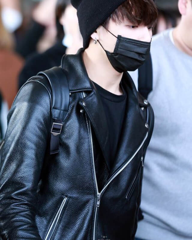 Women Biker - BTS Jungkook Black Motorcycle Leather Jacket — collar detail | Majestic Leather UK