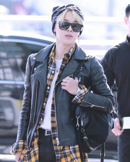 Women Biker - Jimin Airport Fashion Black Biker Leather Jacket — front view | Majestic Leather UK