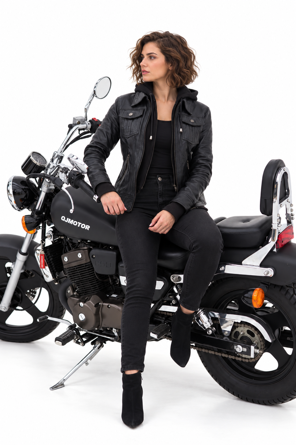 Women's New Real Leather Hooded Biker Jacket | Majestic Leather Majestic Leather