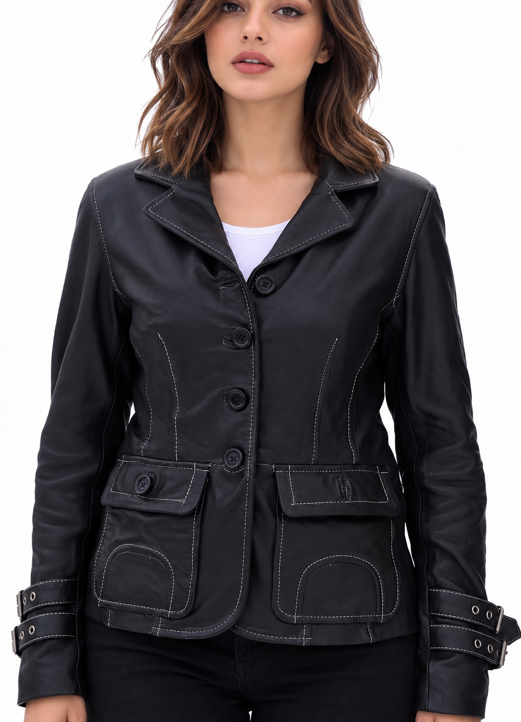 Women's New REAL LEATHER BIKER VINTAGE SOFT BLACK | Majestic Leather Majestic Leather