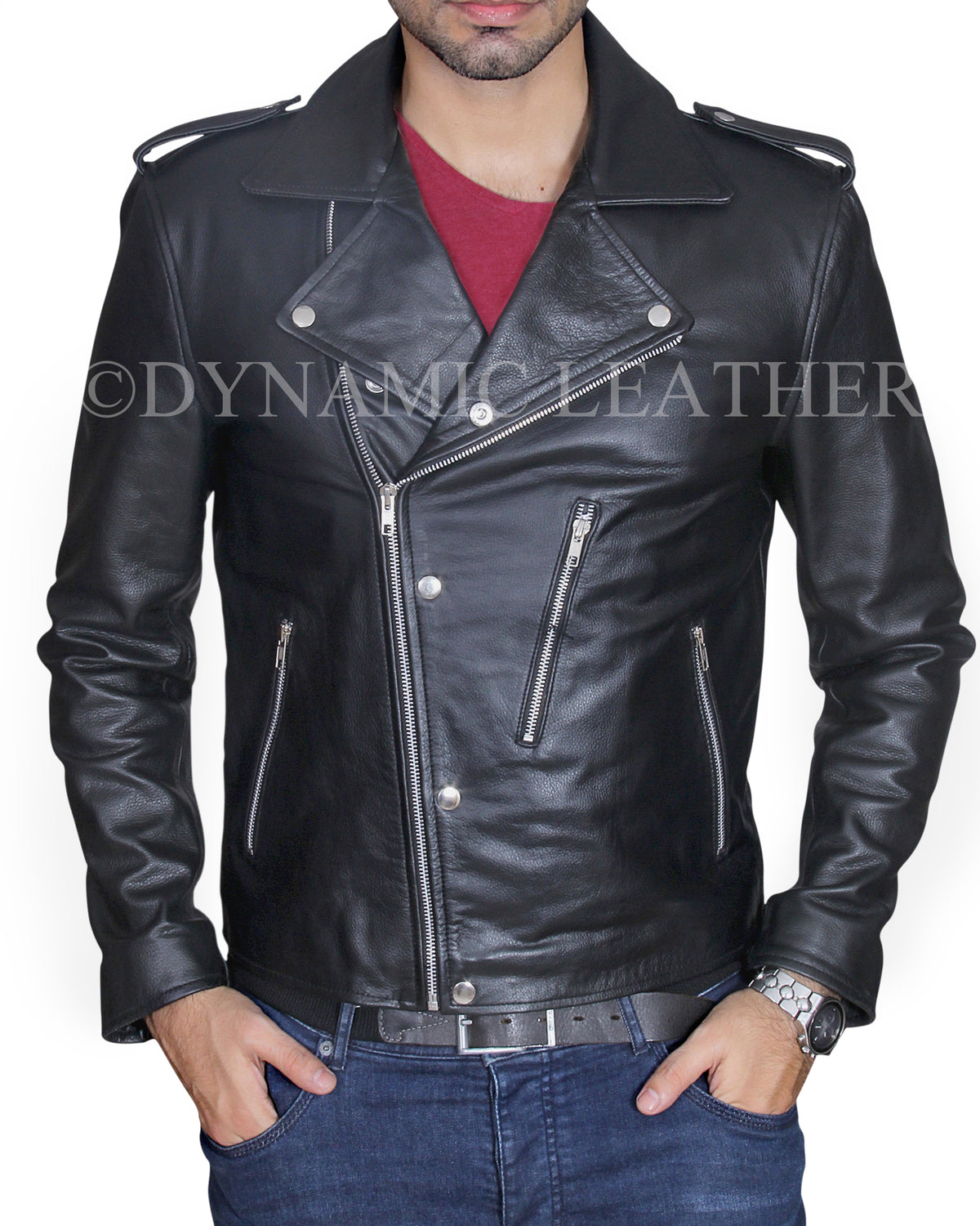 Men's David Beckham Brando Biker Black sheepskin Leather Jacket | Majestic Leather Majestic Leather