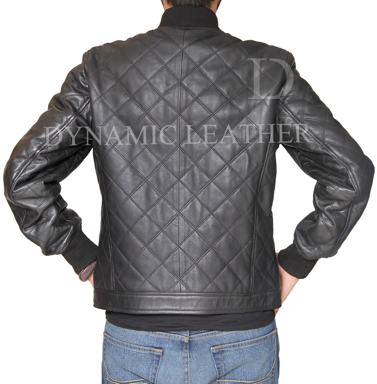 Men's Black Diamond Quilted Genuine Leather Bomber Jacket | Majestic Leather Majestic Leather