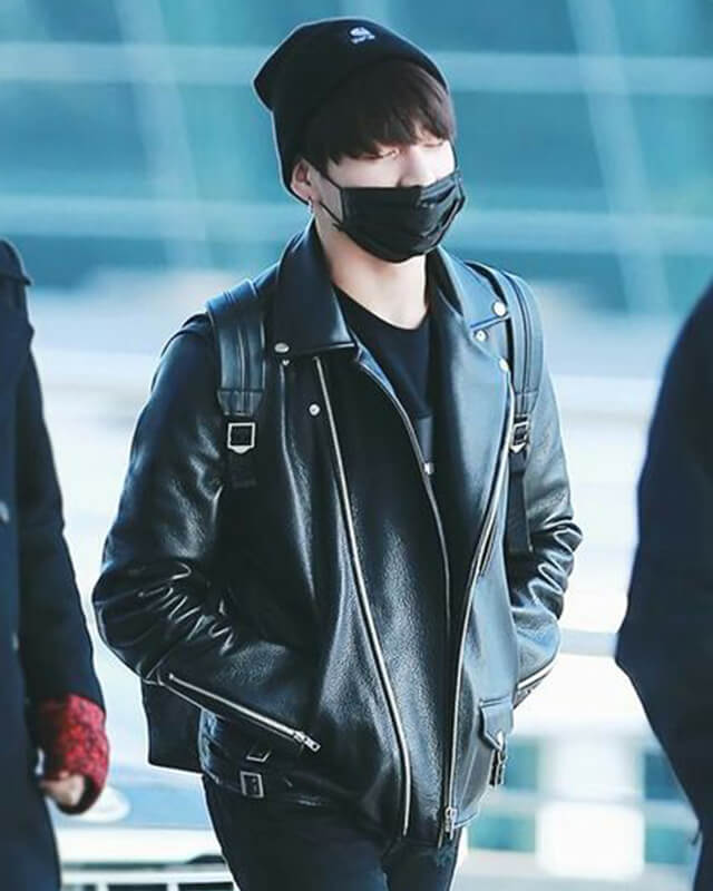 Women Biker - BTS Jungkook Black Motorcycle Leather Jacket — back view | Majestic Leather UK