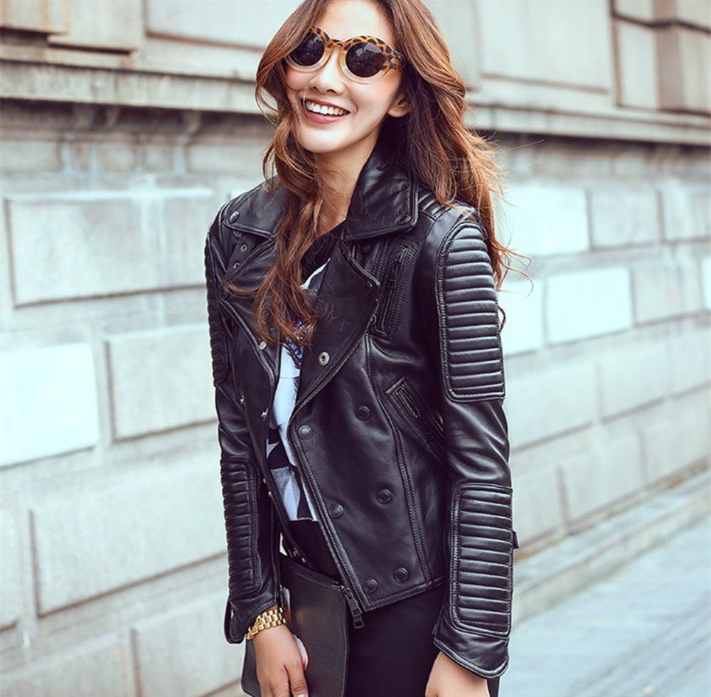 Women's - BTS Black Biker Real Leather Slim Fit Biker Jacket Majestic Leather