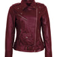 Women Biker - Maroon Leather Jacket Women Bikers — back view | Majestic Leather UK