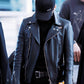 Women Biker - BTS Suga Black Biker Leather Jacket — back view | Majestic Leather UK