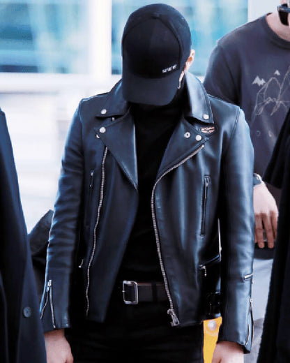 Airport Fashion BTS Celebrity Inspired Suga Black Biker — back view | Majestic Leather UK