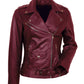 Women Biker - Maroon Leather Jacket Women Bikers — front view | Majestic Leather UK