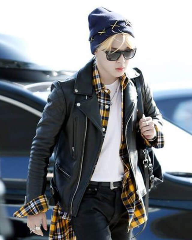 Women Biker - Jimin Airport Fashion Black Biker Leather Jacket — back view | Majestic Leather UK