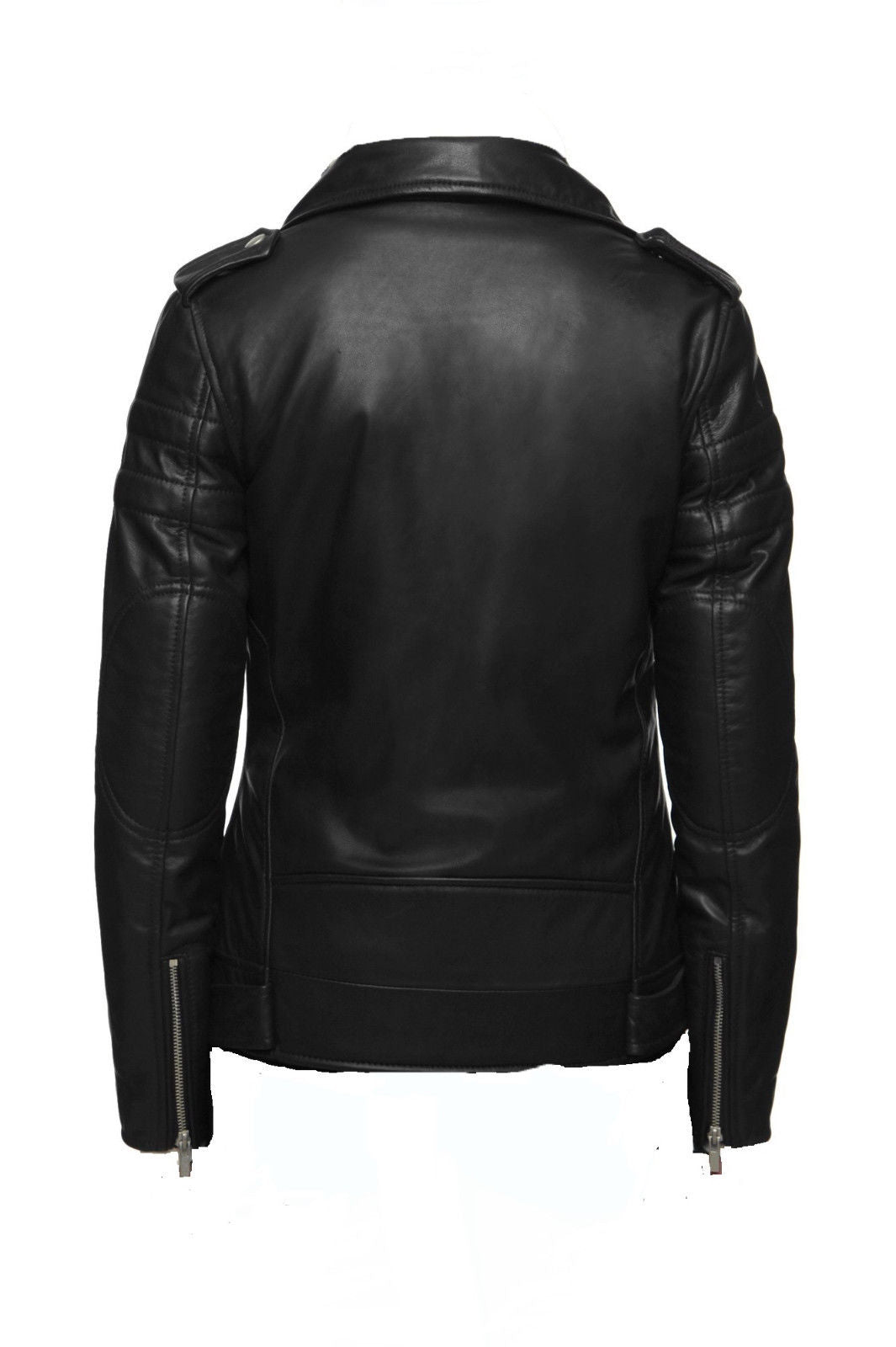 Women's - Damen Black Biker Real Leather Slim Fit Biker Jacket Majestic Leather