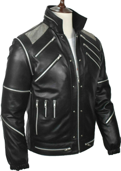 Michael Jackson Red Aviator Leather Jacket | Majestic Leather — back view | Majestic Leather UK