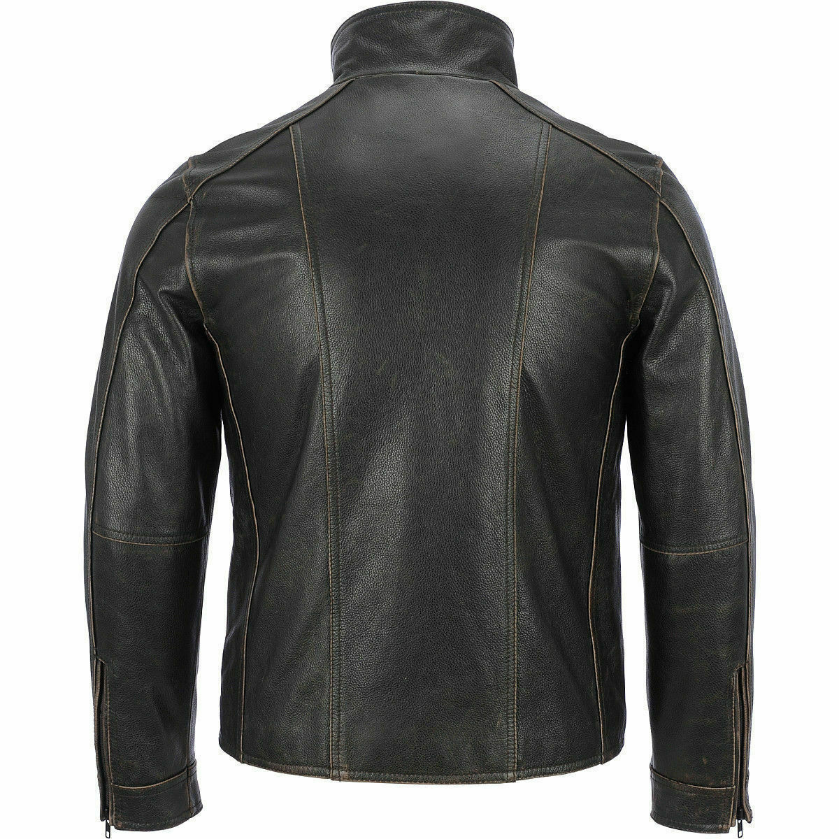 Men's Black Distress Biker Genuine Leather Jacket | Majestic Leather — back view | Majestic Leather UK
