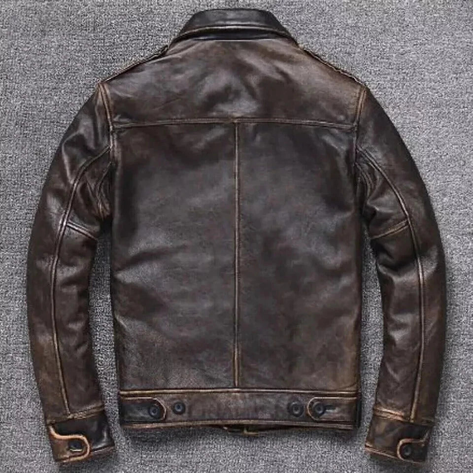 Mens Vintage A2 Bomber AIR Force Style Distressed Brown Real Leather Jacket