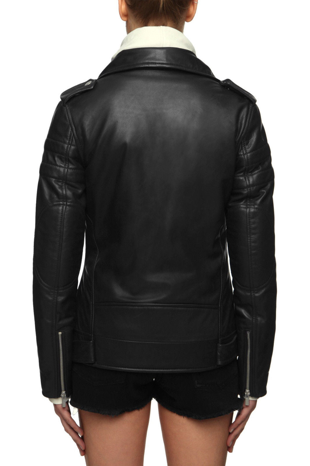 Women's - Damen Black Biker Real Leather Slim Fit Biker Jacket Majestic Leather