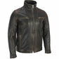 Men's Black Distress Biker Genuine Leather Jacket | Majestic Leather — side profile | Majestic Leather UK