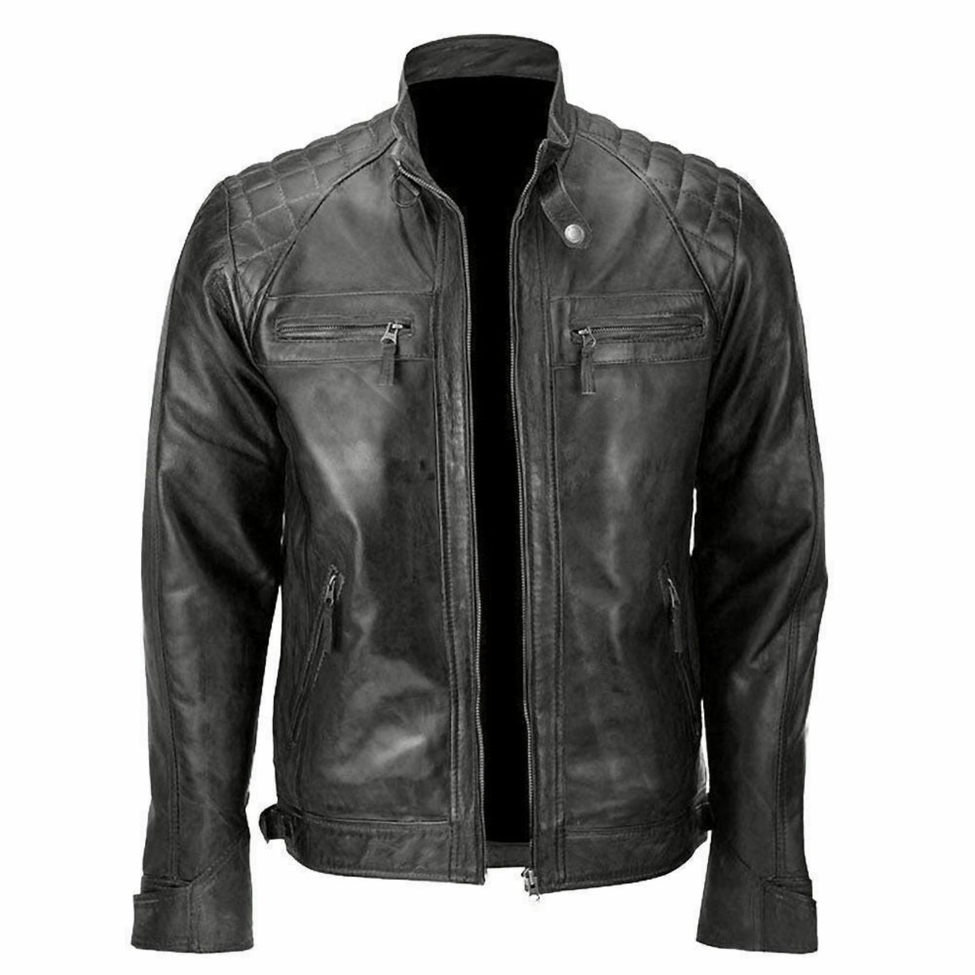 Men's Vintage Waxed Brown Leather Jacket | Majestic Leather — front view | Majestic Leather UK