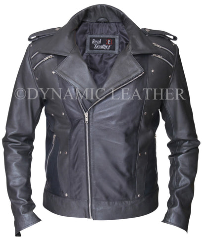 Evan Peters Quicksilver Men's Black Sheepskin Biker Jacket – Premium Genuine Leather — back view | Majestic Leather UK