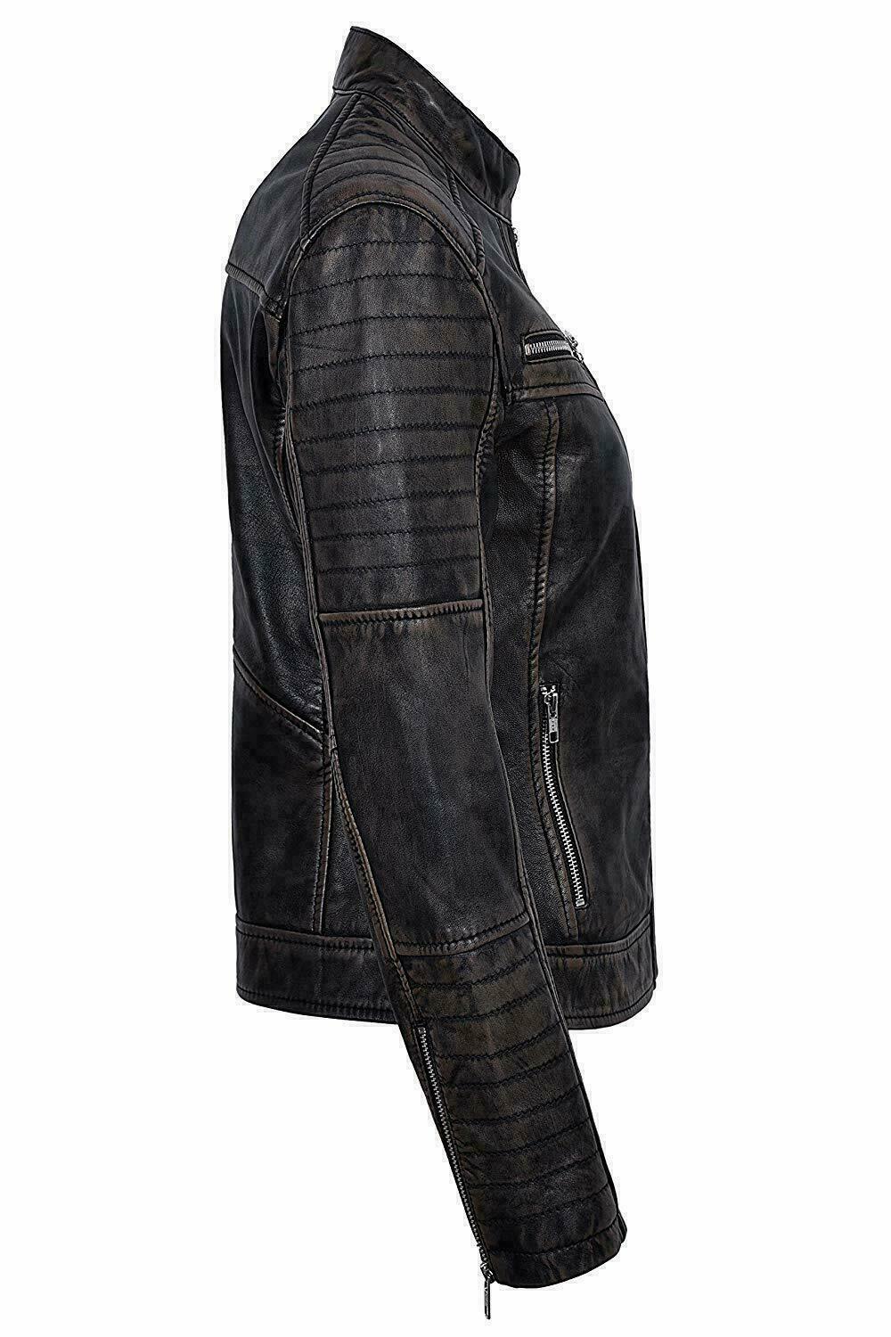 Woman Leather Biker Jacket Black Distress | Majestic Leather — side profile | Majestic Leather UK