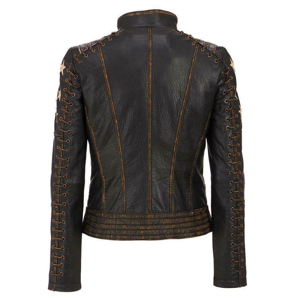 Woman Leather Jacket Distressed Brown | Majestic Leather — side profile | Majestic Leather UK