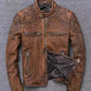Men's Cafe Racer Vintage Distressed Tan Brown Leather Jacket | Majestic Leather — side profile | Majestic Leather UK