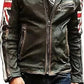 Men's Motorcycle Vintage Racer Union Jack Leather Black Distressed Jacket
