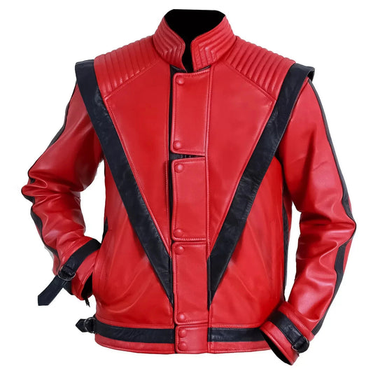 Men's Michael Jackson Thriller Red Genuine Leather Jacket — front view | Majestic Leather UK