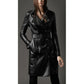 New Ladies Women Black Genuine Real Leather Trench Coat - BNWT