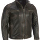 Men's Black Distress Biker Genuine Leather Jacket | Majestic Leather — front view | Majestic Leather UK