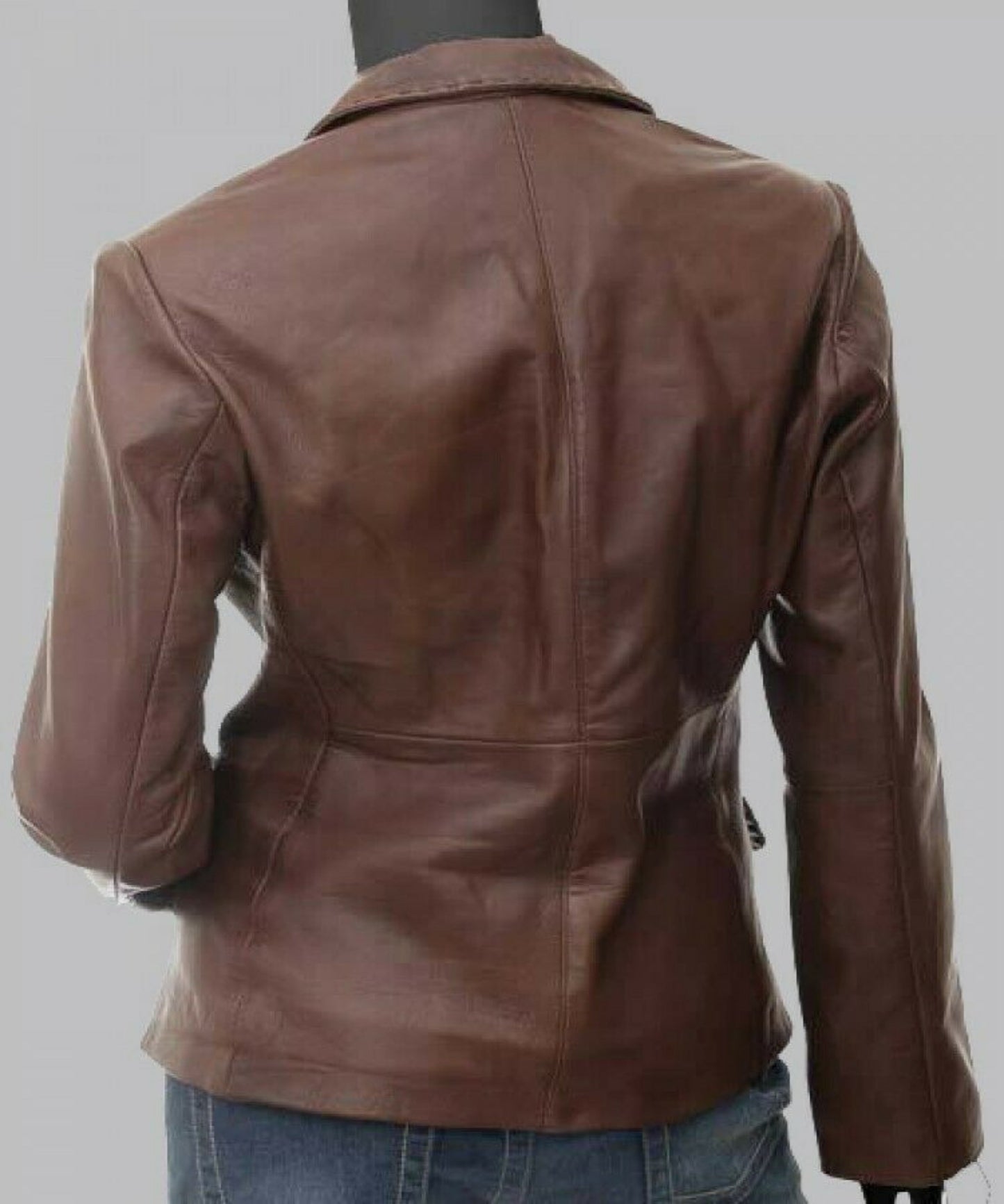 Brown Leather Blazer | Majestic Leather — back view | Majestic Leather UK