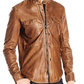Majestic Leather - Mens Hot Genuine Real Leather Casual Tan Brown Shirt Majestic Leather