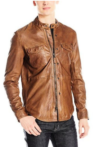 Majestic Leather - Mens Hot Genuine Real Leather Casual Tan Brown Shirt Majestic Leather