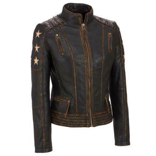 Woman Leather Jacket Distressed Brown | Majestic Leather — front view | Majestic Leather UK