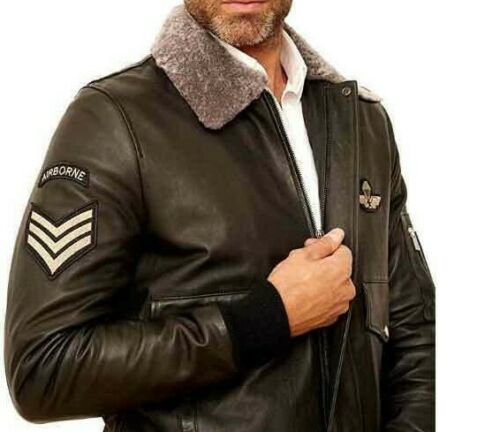 Aviator Bomber Fur Collar Leather Jacket | Majestic Leather — back view | Majestic Leather UK